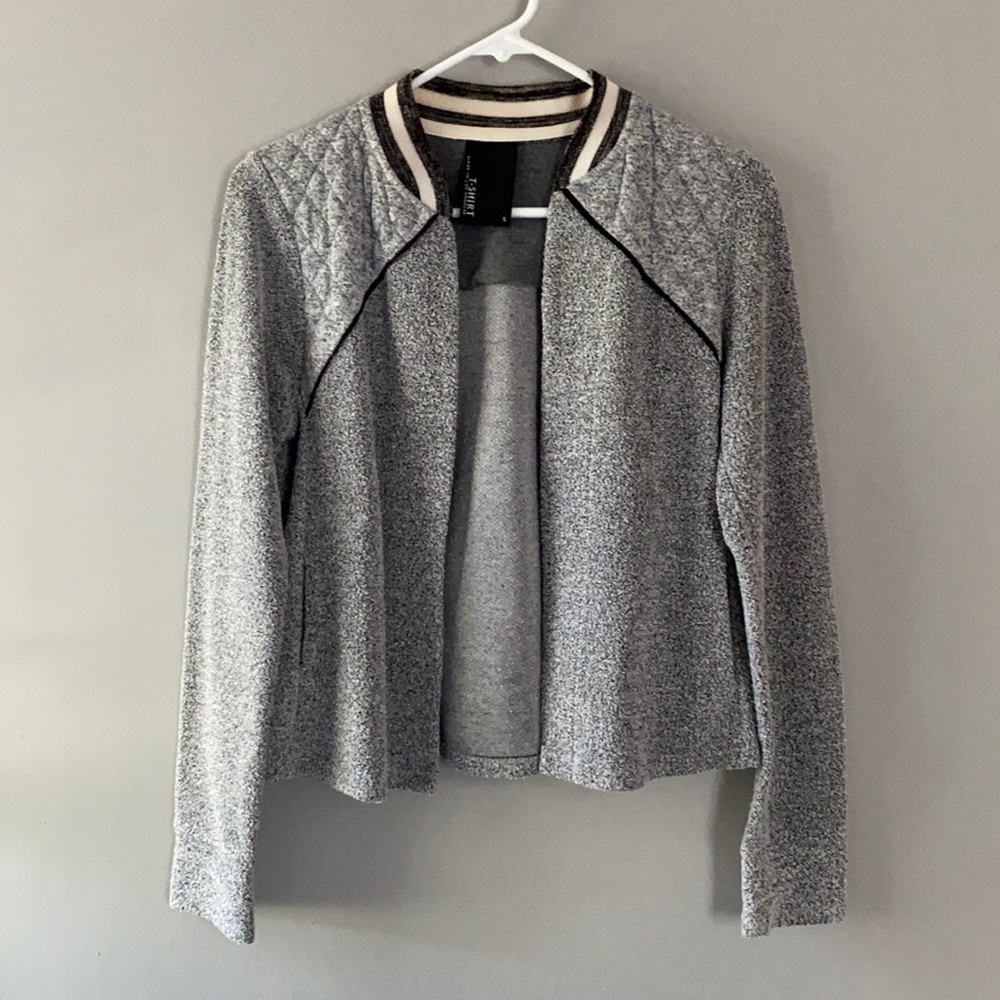 Open front jacket with quilted shoulder detail